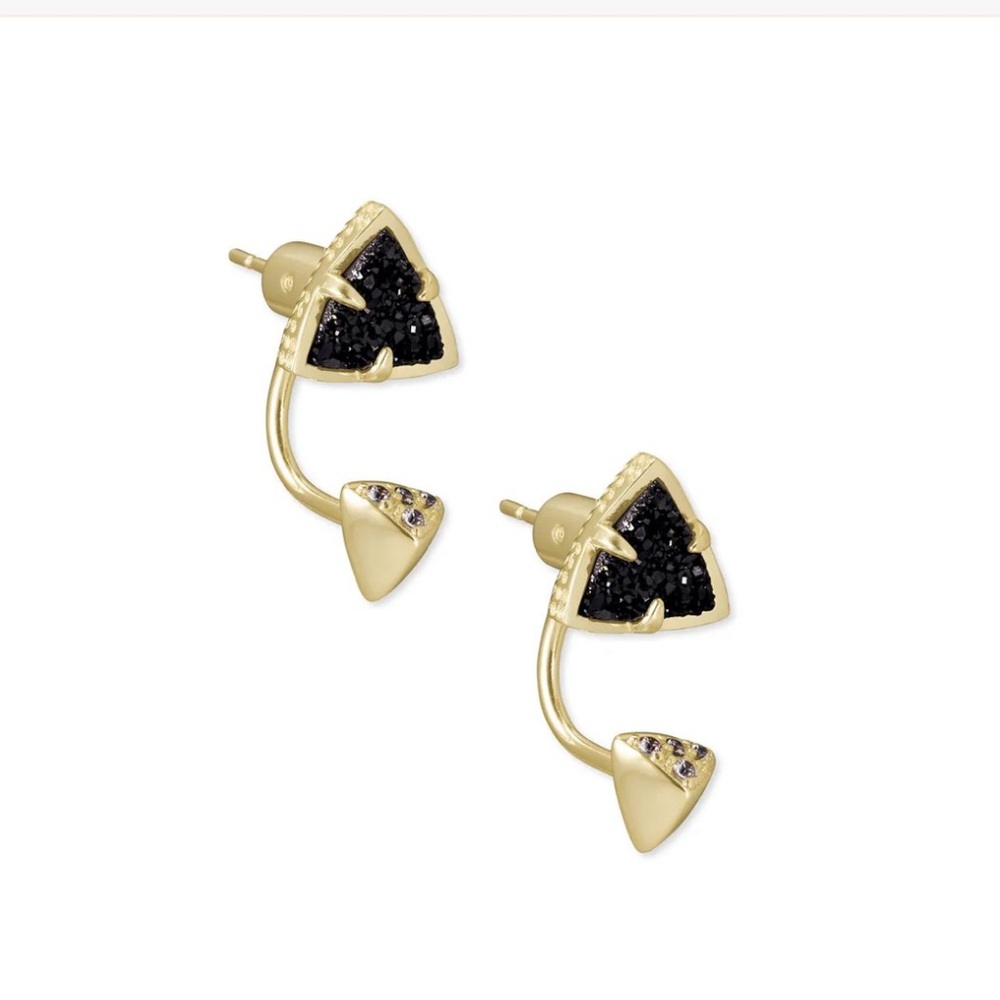 Kendra Scott Perry Drusy Ear Jacket Earrings in black drusy and gold